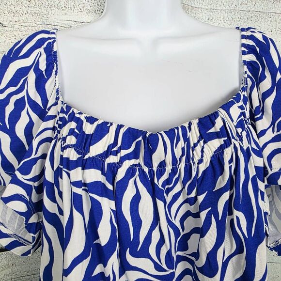 H&M Blue White Zebra Puff Sleeve Top XXL (NWT) - Picture 4 of 8